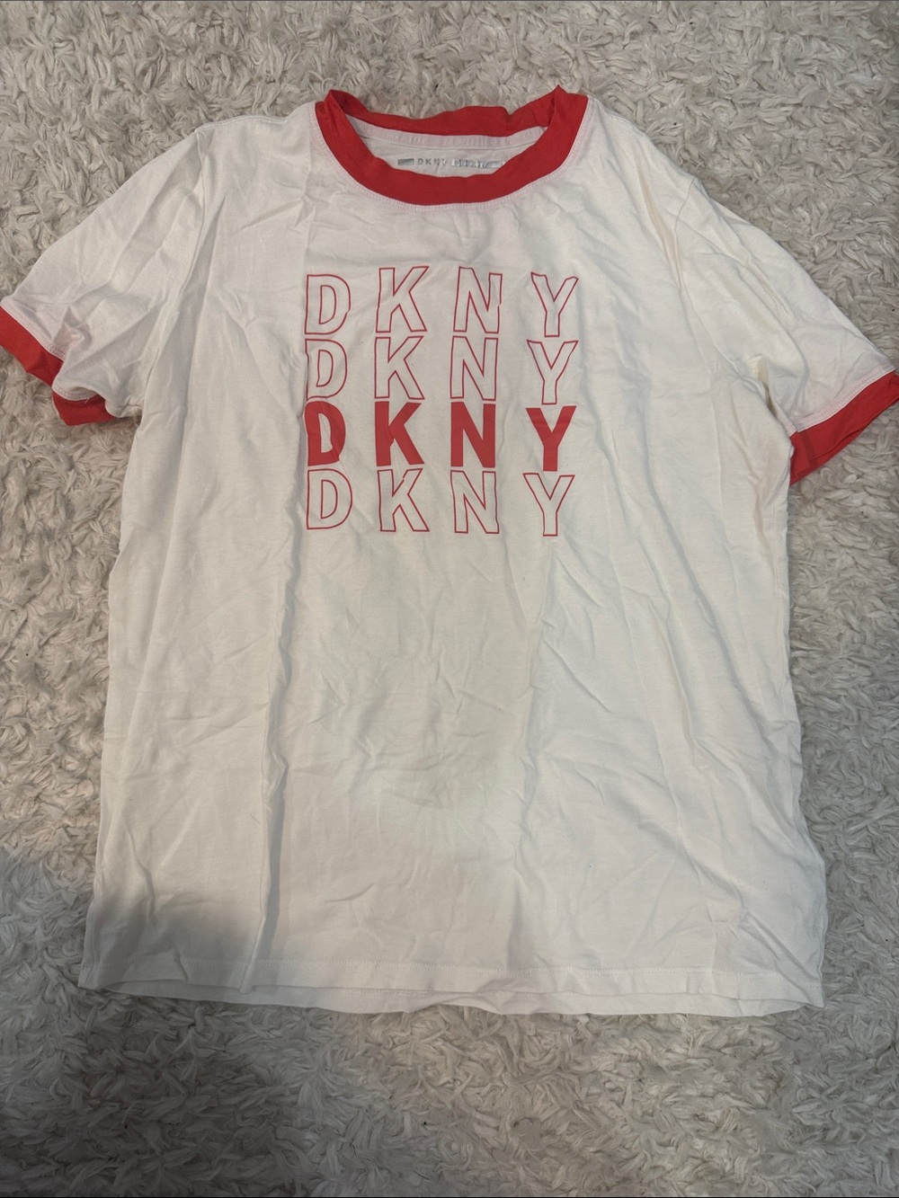 DKNY White Tee with Red Logo and Trim